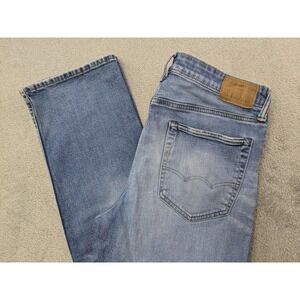 American Eagle Mens Original Bootcut Airflex Jeans Sz 34x36 Blue Denim Whiskered